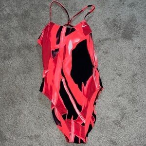 NWOT Nike Orange, Red and Black Abstract-Print Women's One-Piece Swim Suit